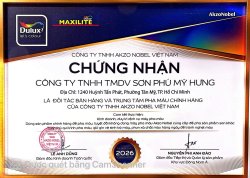Chứng nhận là đối tác bán hàng & trung tâm pha màu chính hãng của akzo nobel việt nam 