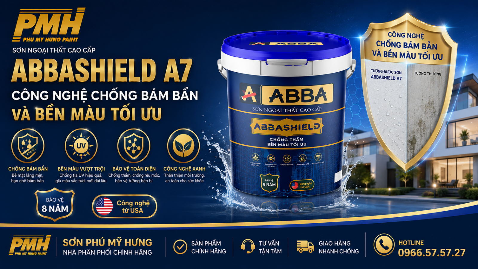 Tính năng nổi bật sơn ngoại thất cao cấp bền màu tối ưu abbashield a7