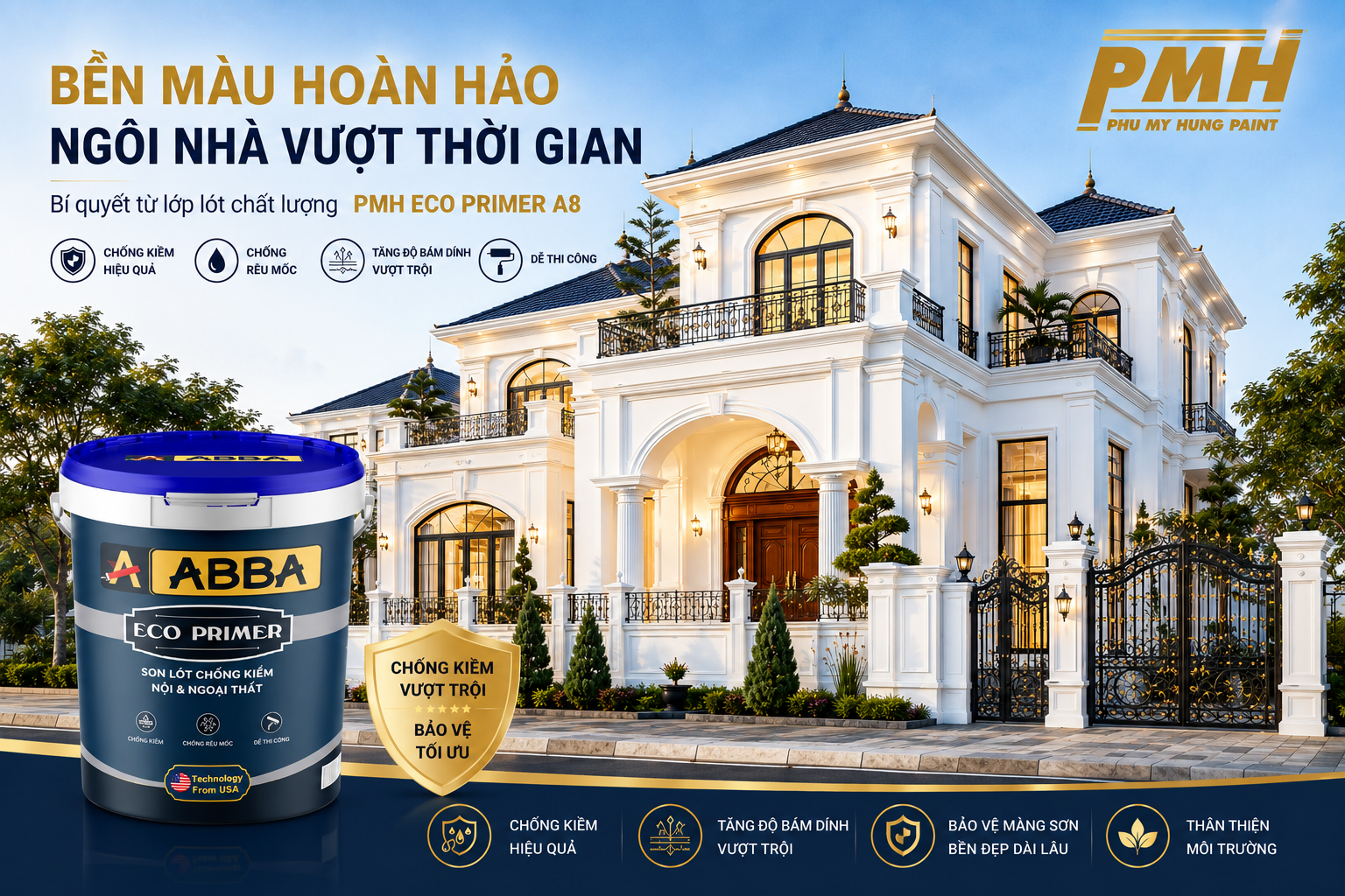 Công trình sang trọng hoàn thiện nhờ sơn lót chống kiềm nội ngoại thất ABBA Eco Primer A8