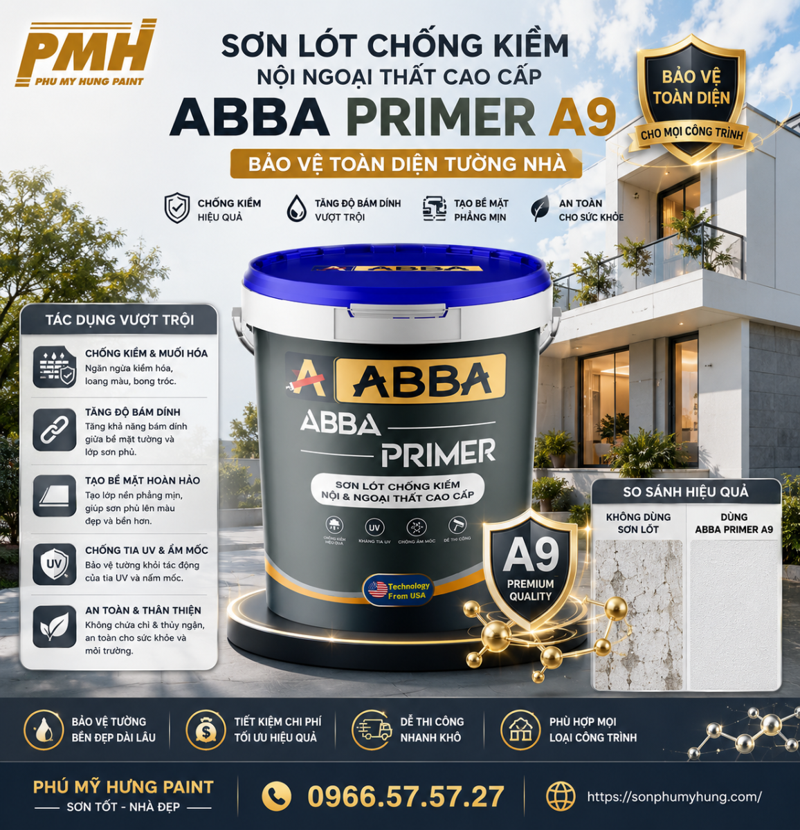 Sơn lót chống kiềm nội ngoại thất cao cấp abba primer a9 chính hãng sơn phú mỹ hưng