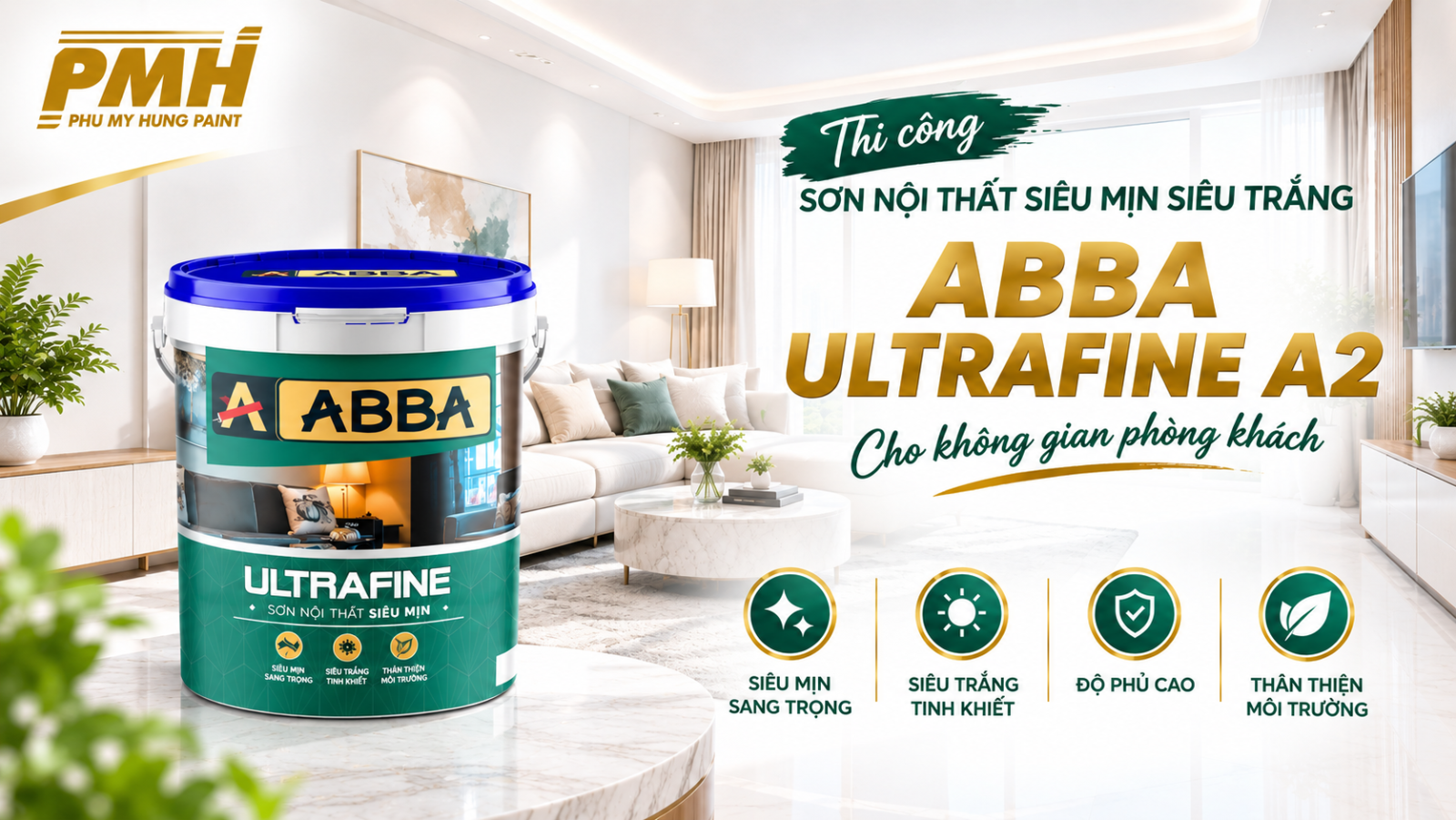 Thi công Sơn nội thất siêu mịn siêu trắng ABBA ULTRAFINE A2 trên tường nhà