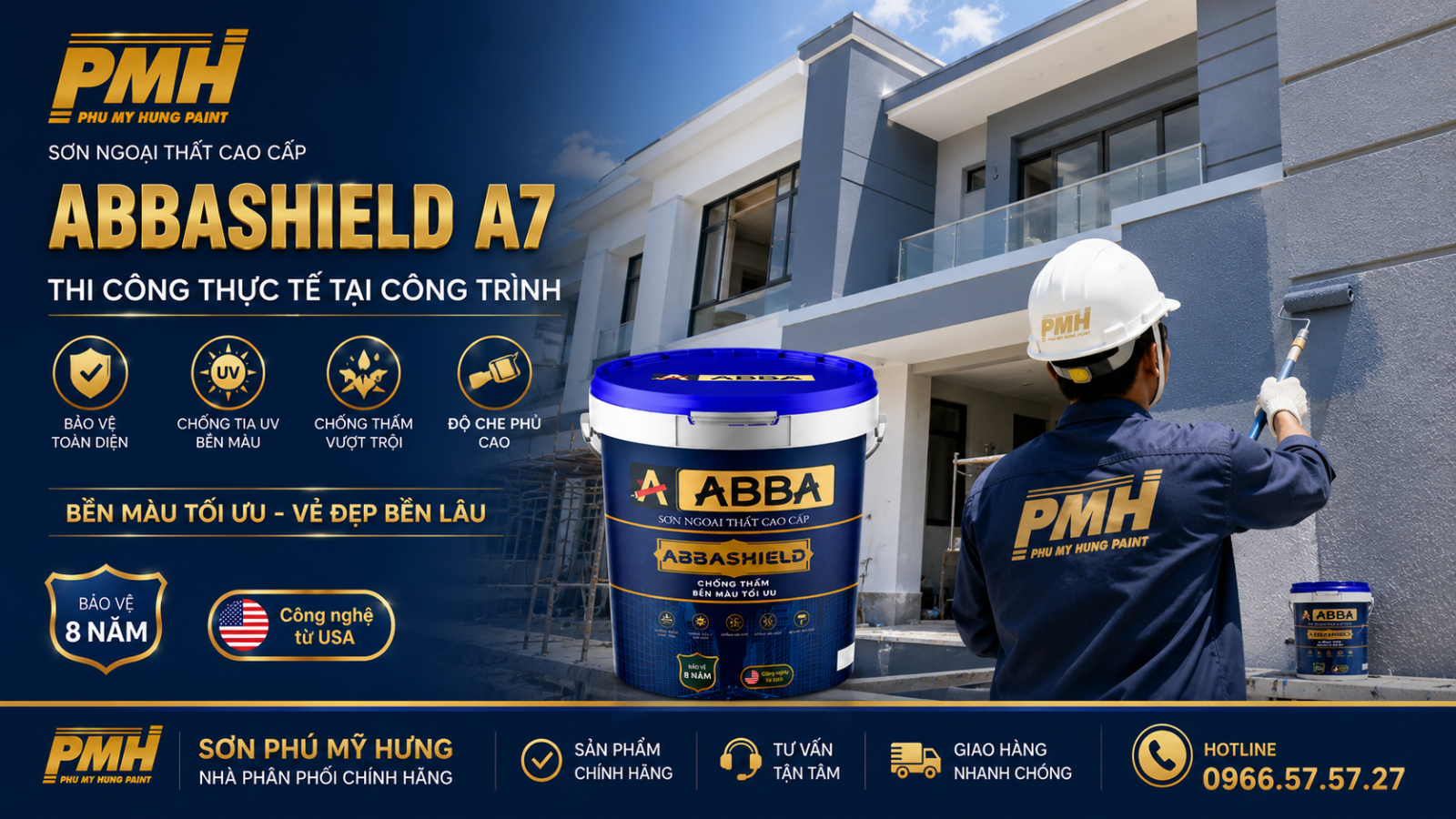Thi công sơn ngoại thất cao cấp bền màu tối ưu abbashield a7 thực tế
