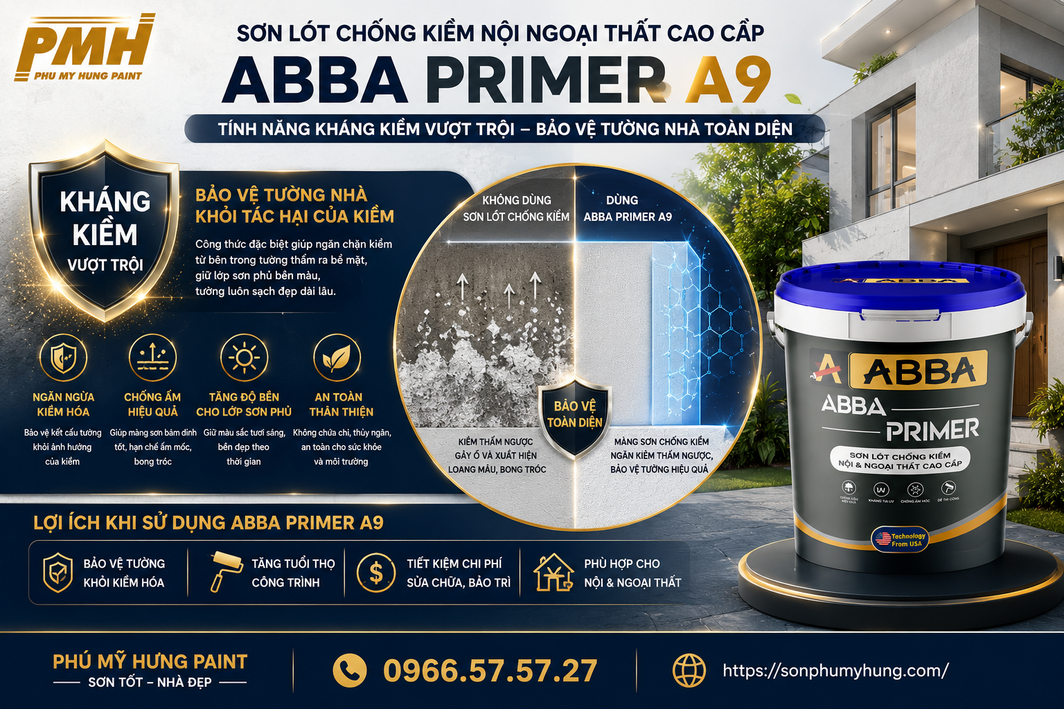 Tính năng sơn lót chống kiềm nội ngoại thất cao cấp abba primer a9 kháng kiềm