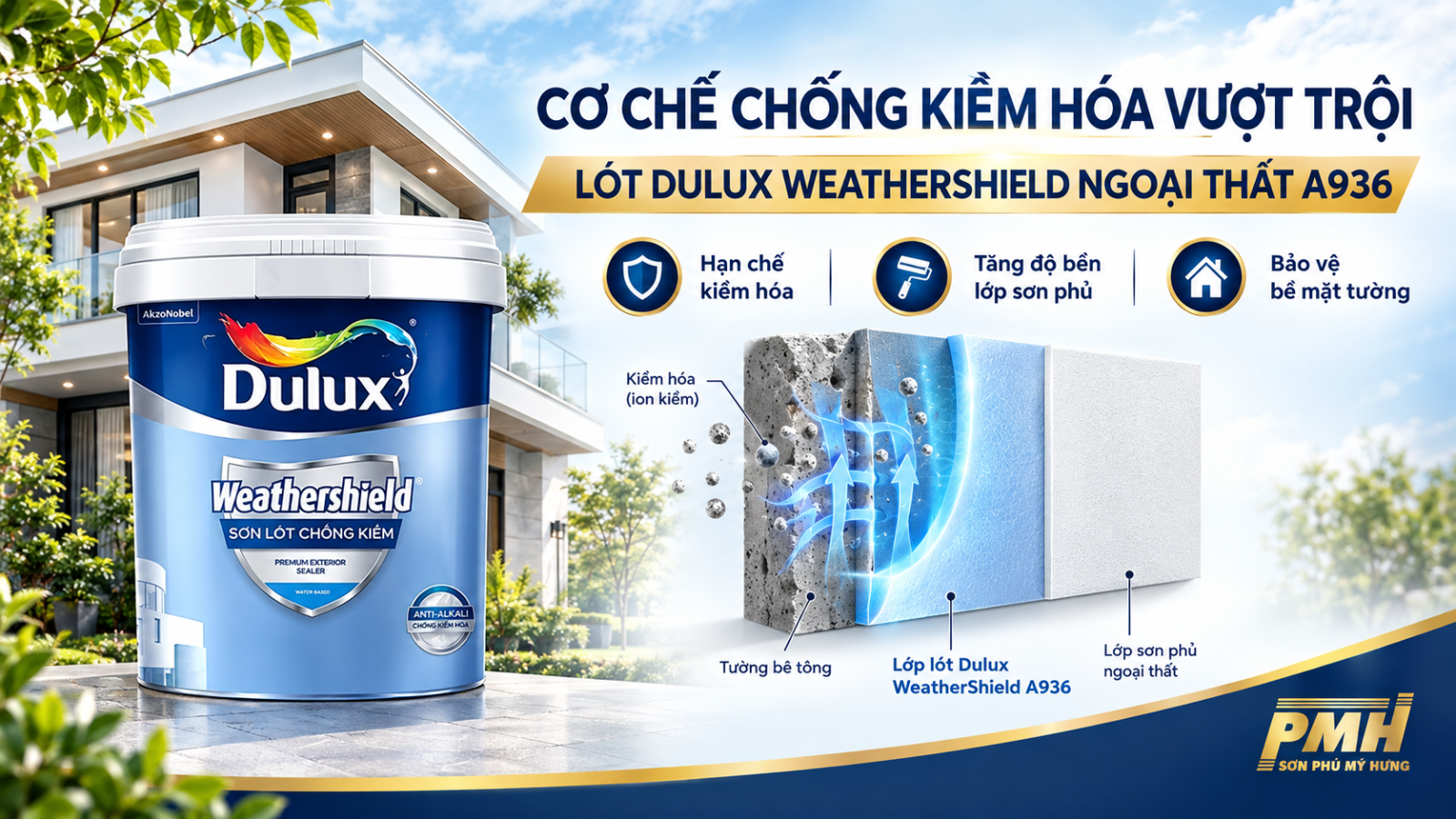 Hiệu quả chống kiềm hóa của Lót Dulux WeatherShield chống kiềm Ngoại Thất - A936