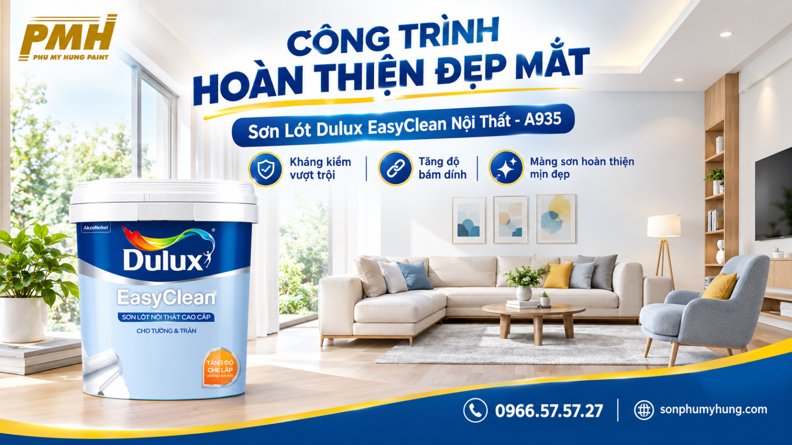 Không gian sống sang trọng sau khi dùng Sơn Lót Dulux EasyClean Nội Thất - A935
