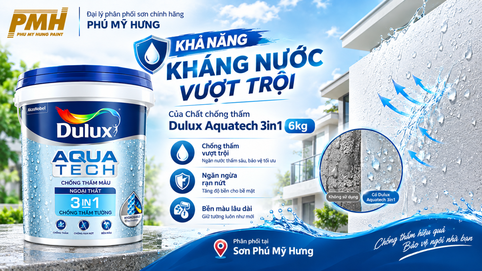 Thử nghiệm độ chống thấm của Chất chống thấm Dulux Aquatech 3in1 - 6kg
