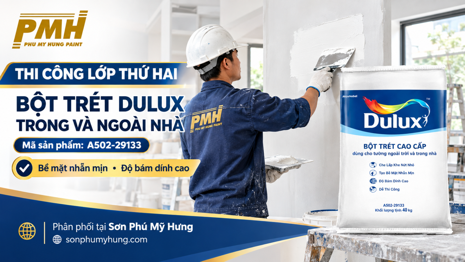 Quy trình thi công Bột trét Dulux trong và ngoài nhà - A502-29133