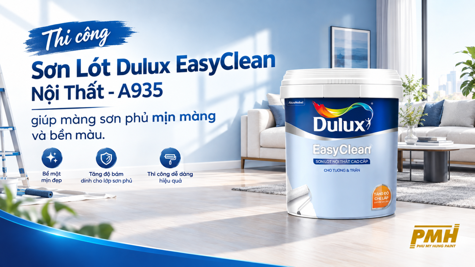 Thi công Sơn Lót Dulux EasyClean Nội Thất - A935 cho tường nhà mới
