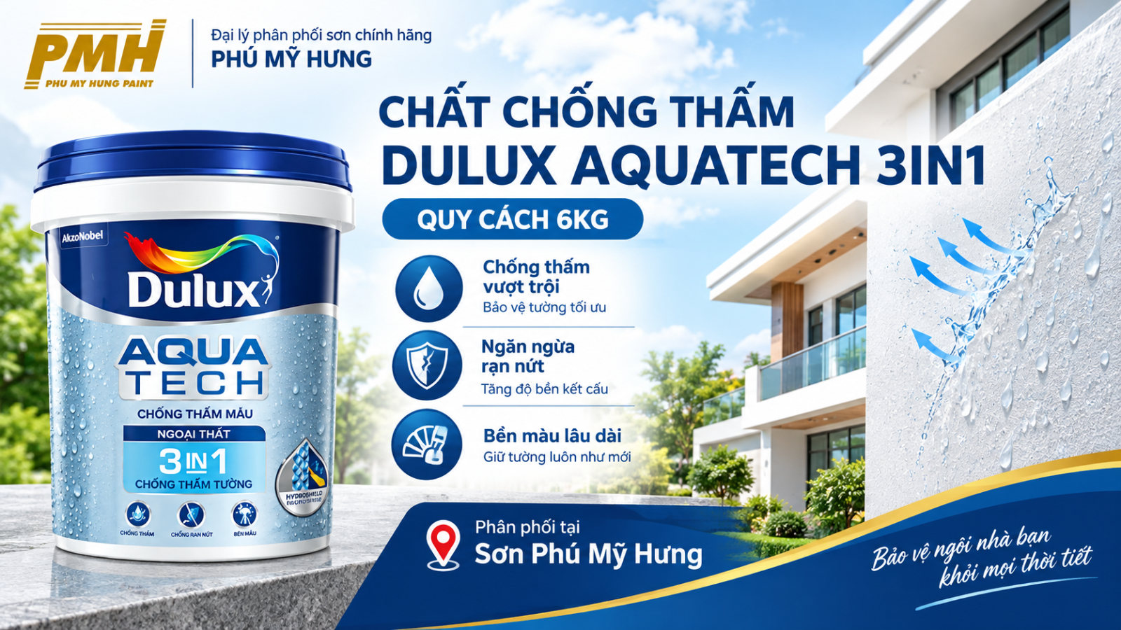 Chất chống thấm Dulux Aquatech 3in1 - 6kg chính hãng tại Phú Mỹ Hưng