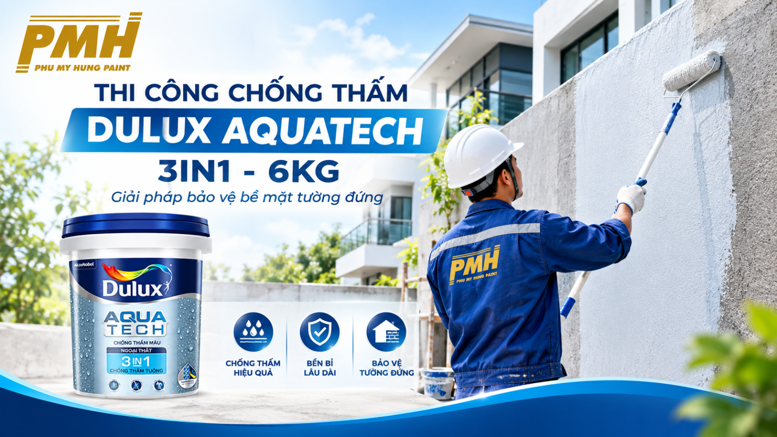 Thi công Chất chống thấm Dulux Aquatech 3in1 - 6kg thực tế tại công trình