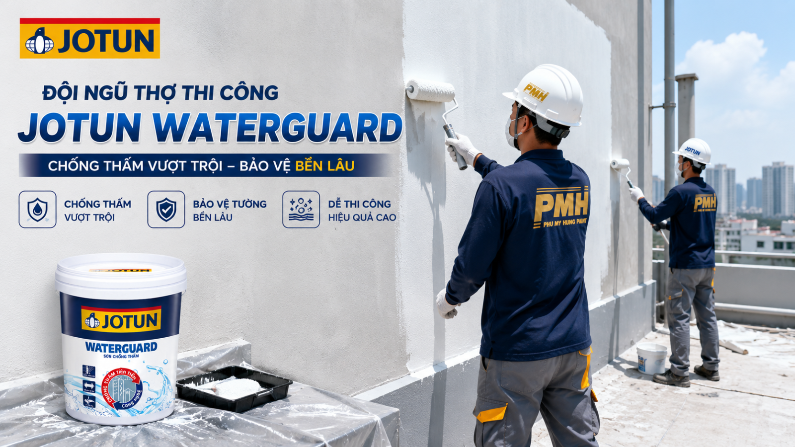 Thi công Sơn chống thấm Jotun WaterGuard cho tường ngoài biệt thự
