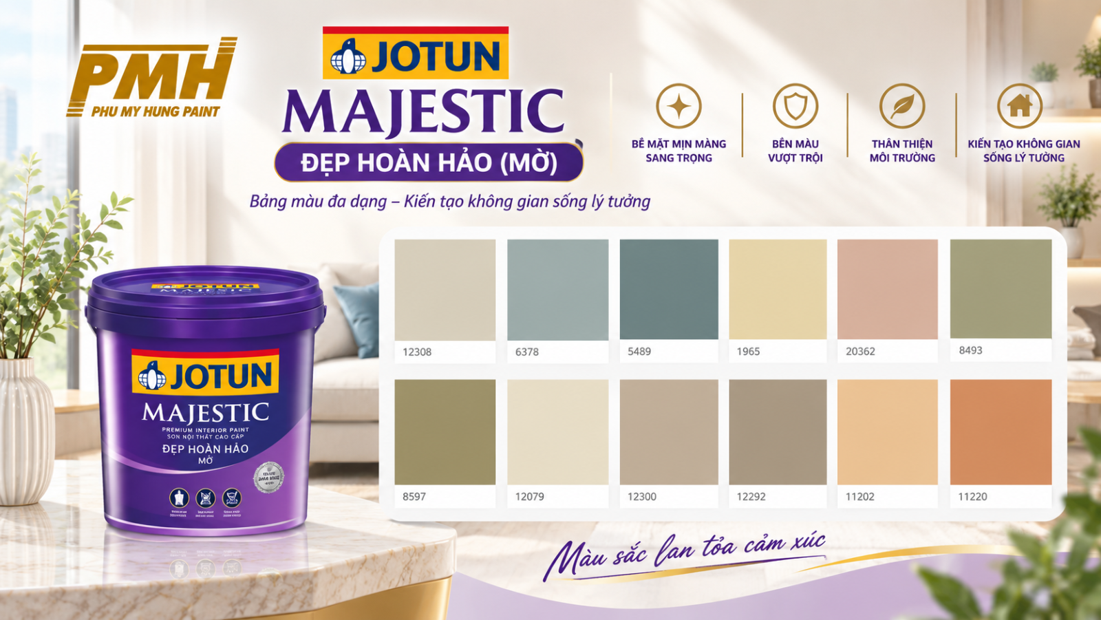 Bảng màu Sơn nội thất Jotun Majestic đẹp Hoàn Hảo (mờ) sang trọng