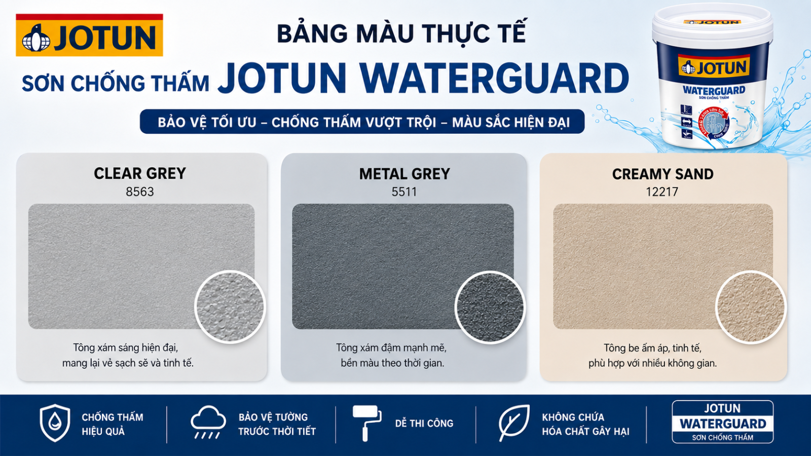 Bảng màu thực tế Sơn chống thấm Jotun WaterGuard xám nhạt và vàng nhạt