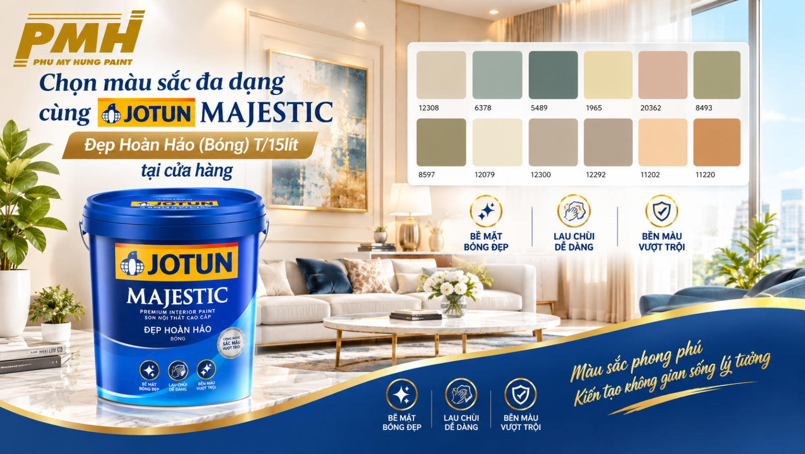 Bảng màu sắc phong phú của Sơn Jotun Majestic Đẹp Hoàn Hảo (Bóng)T/15lít