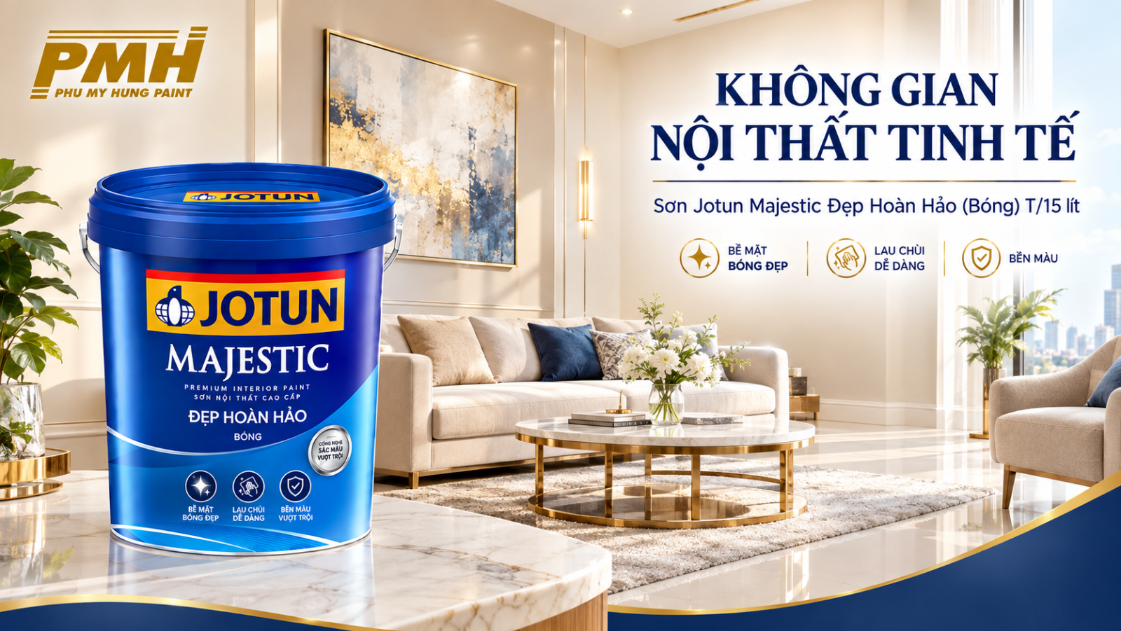 Không gian sang trọng thi công bởi Sơn Jotun Majestic Đẹp Hoàn Hảo (Bóng)T/15lít