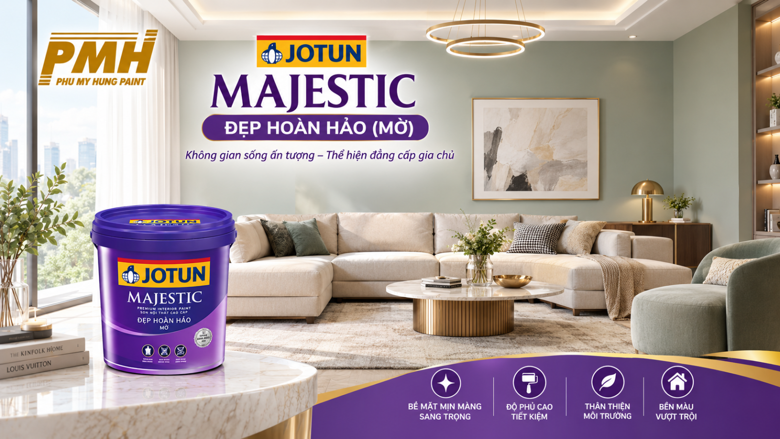 Thi công Sơn nội thất Jotun Majestic đẹp Hoàn Hảo (mờ) cho phòng khách