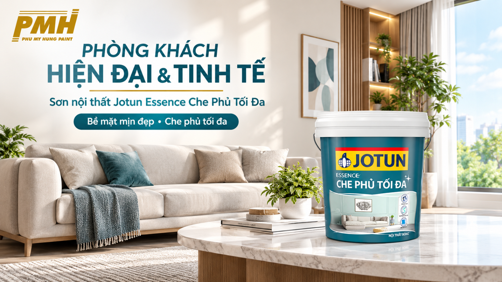 Sơn nội thất Jotun Essence Che Phủ Tối Đa phong khách Không gian sống sang trọng với Sơn nội thất Jotun Essence Che Phủ Tối Đa