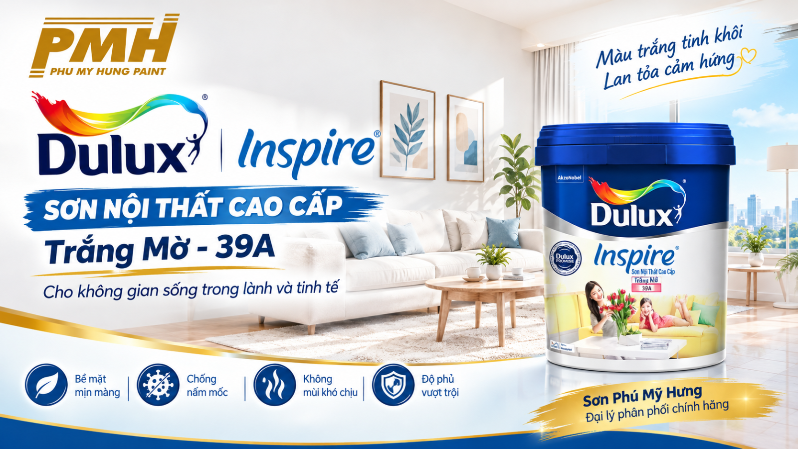 Sơn Dulux nội thất Inspire trắng Mờ - 39A chính hãng