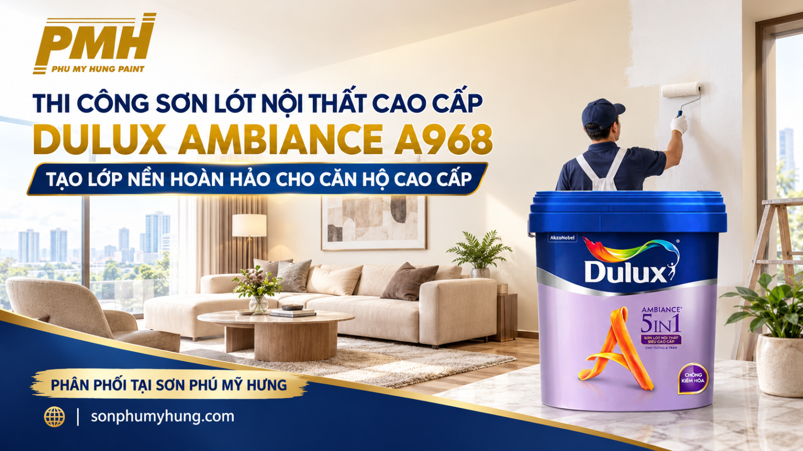 Thi công Sơn Lót Nội Thất Cao Cấp DULUX AMBIANCE - A968 cho không gian sang trọng
