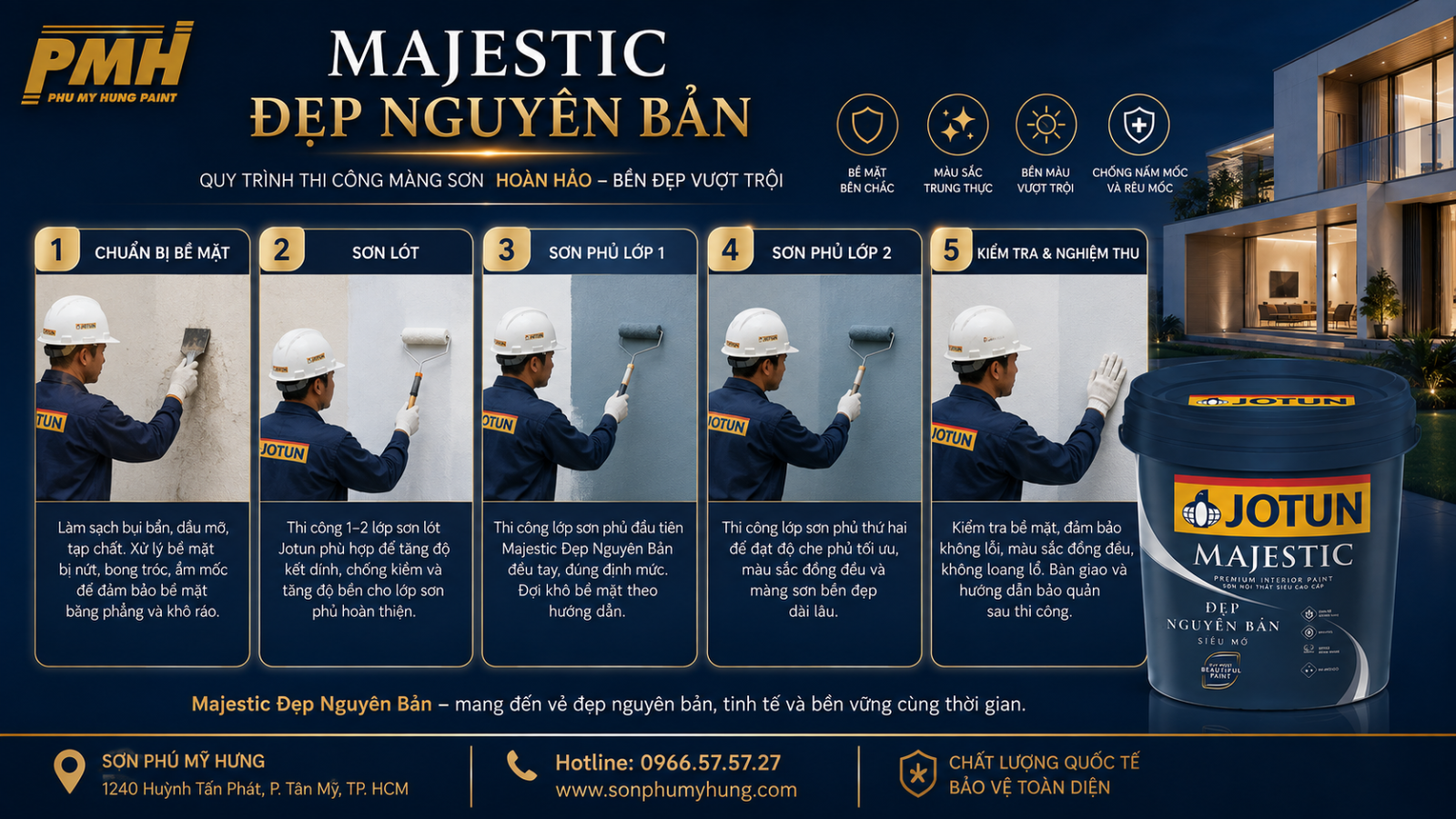 Thi công dòng sơn Majestic Đẹp Nguyên Bản chuẩn kỹ thuật