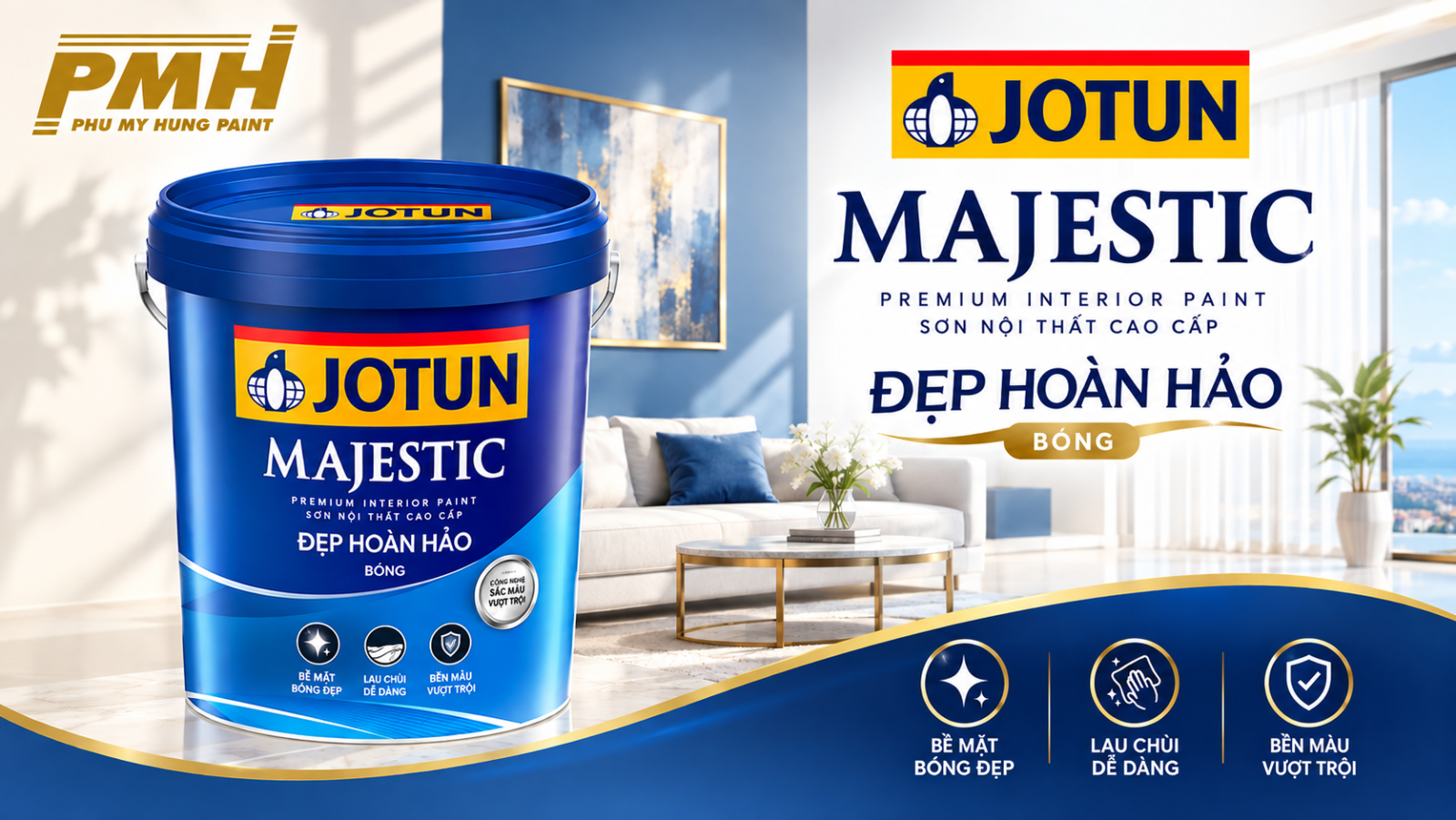 Sơn Jotun Majestic Đẹp Hoàn Hảo (Bóng)T/15lít chính hãng tại Sơn Phú Mỹ Hưng