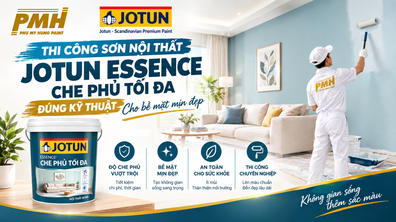 Thi công Sơn nội thất Jotun Essence Che Phủ Tối Đa Quy trình thi công Sơn nội thất Jotun Essence Che Phủ Tối Đa