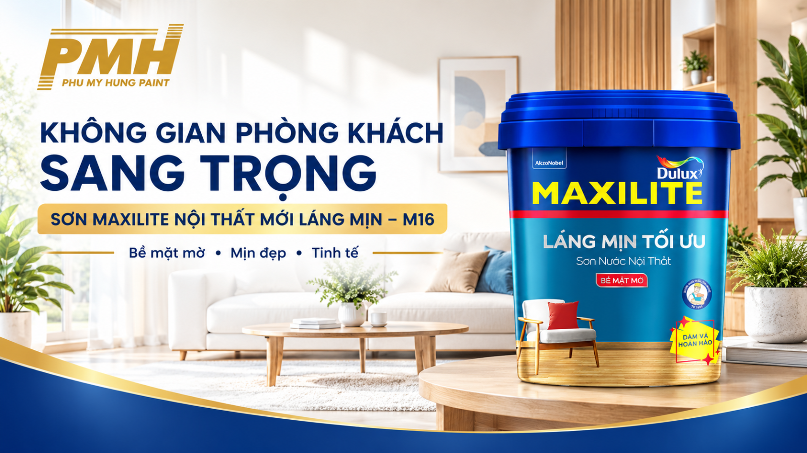 Không gian phòng khách sang trọng sử dụng Sơn Maxilite nội thất MỚI Láng Mịn - M16