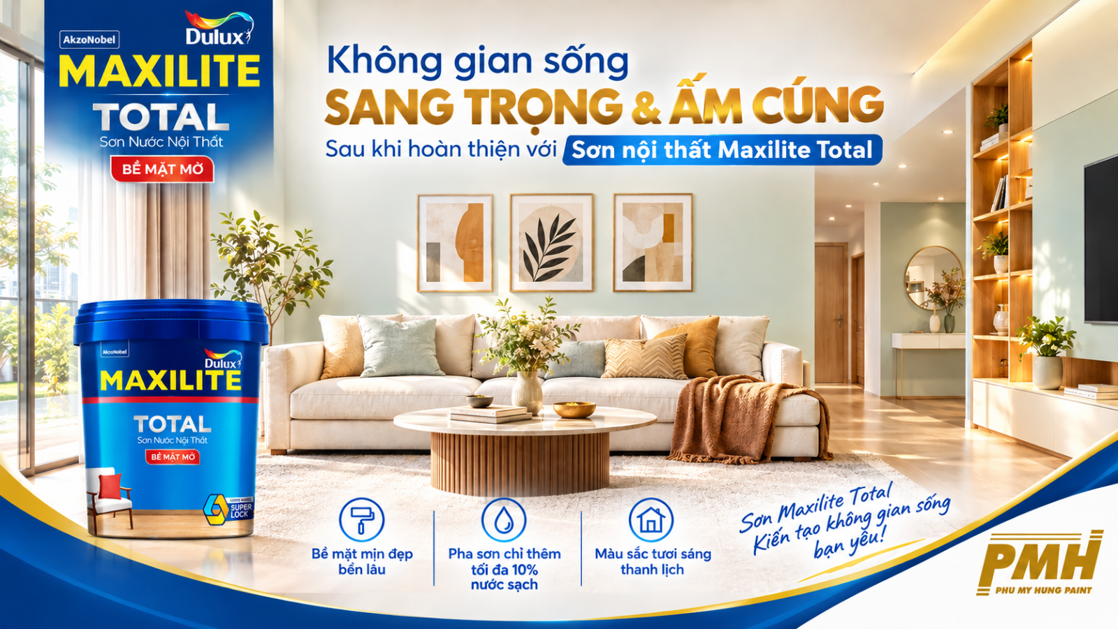 Sơn nội thất Maxilite Total cho phòng khách Khong gian phong khach sang trong voi Sơn nội thất Maxilite Total