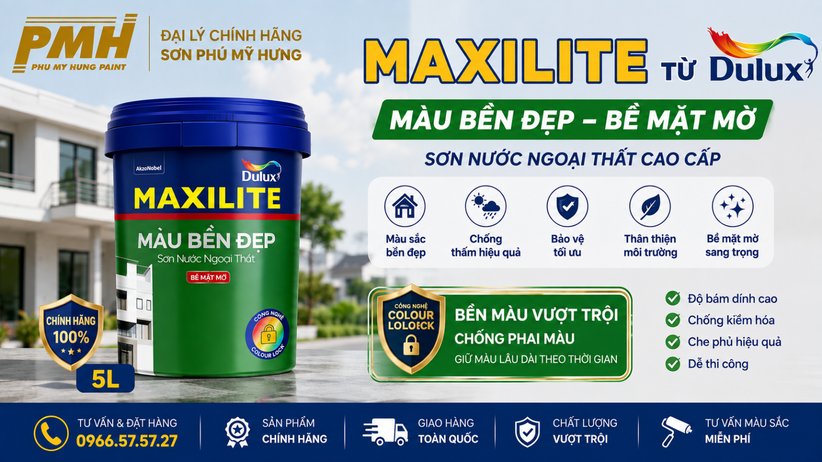 MAXILITE TỪ DULUX MÀU BỀN ĐẸP – BỀ MẶT MỜ - 5L MAXILITE TỪ DULUX MÀU BỀN ĐẸP – BỀ MẶT MỜ - 5L chính hãng giá rẻ tại Sơn Phú Mỹ Hưng