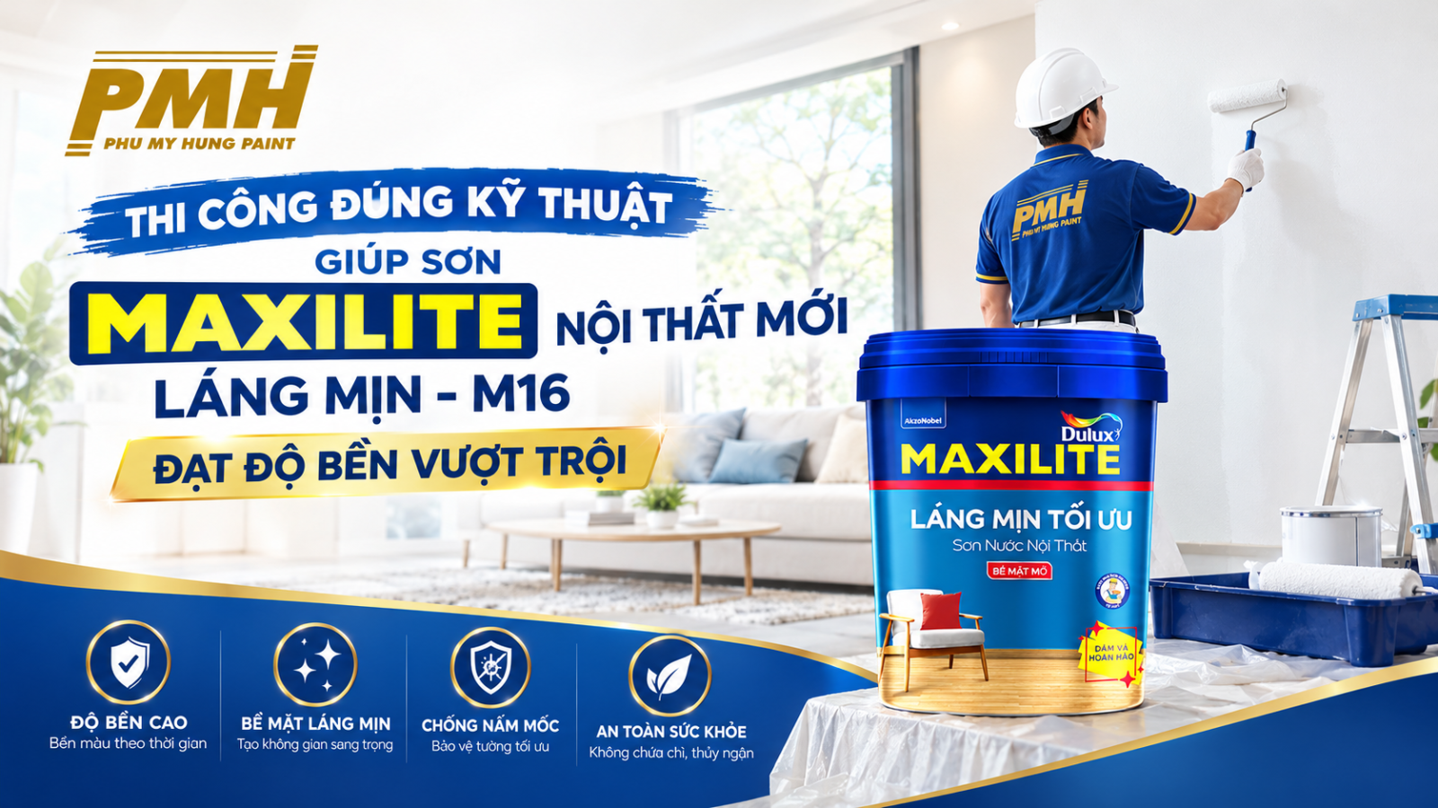 Thi công Sơn Maxilite nội thất MỚI Láng Mịn - M16 đúng kỹ thuật tại công trình