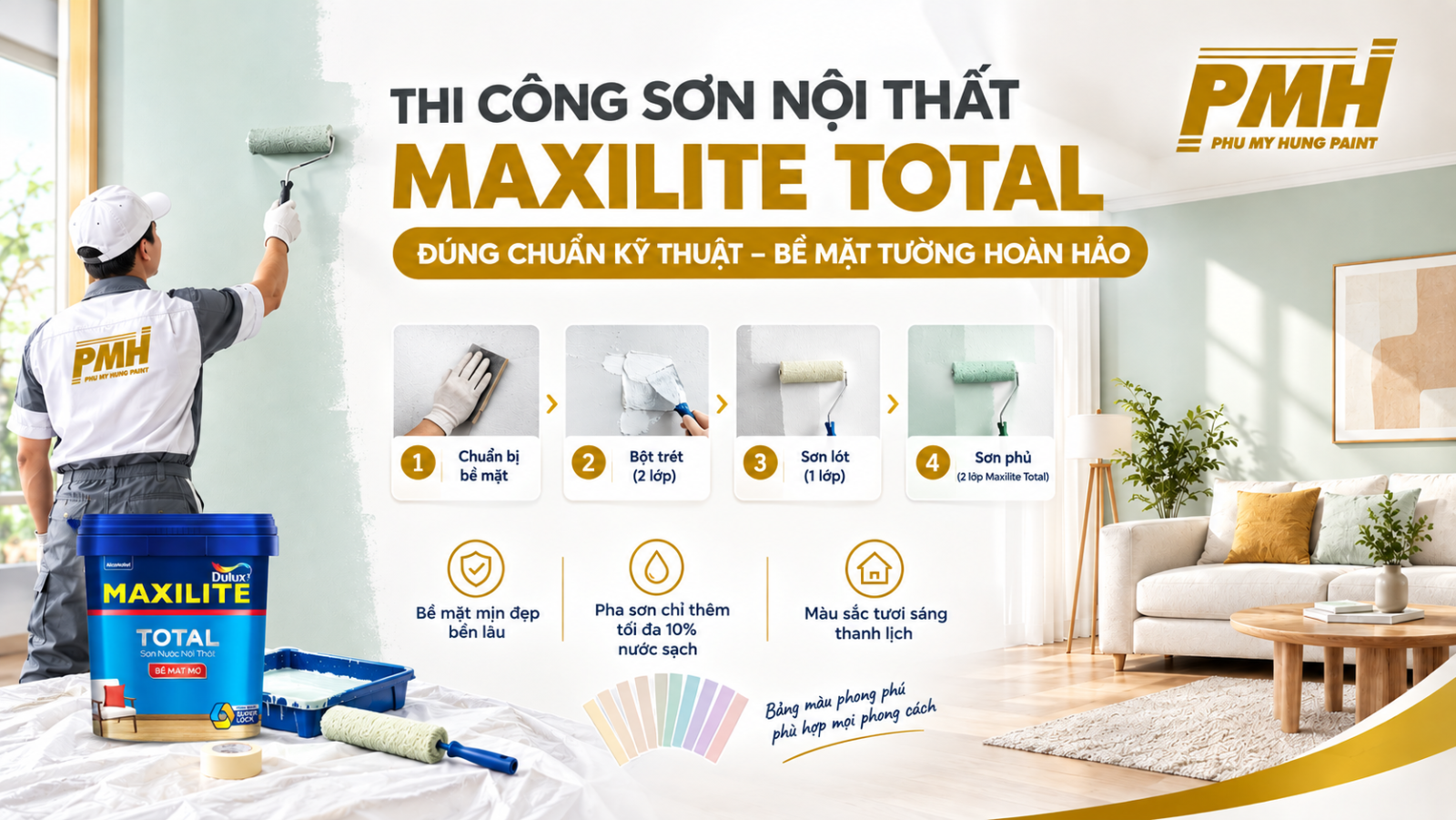Thi công Sơn nội thất Maxilite Total Hướng dẫn thi công Sơn nội thất Maxilite Total đúng kỹ thuật