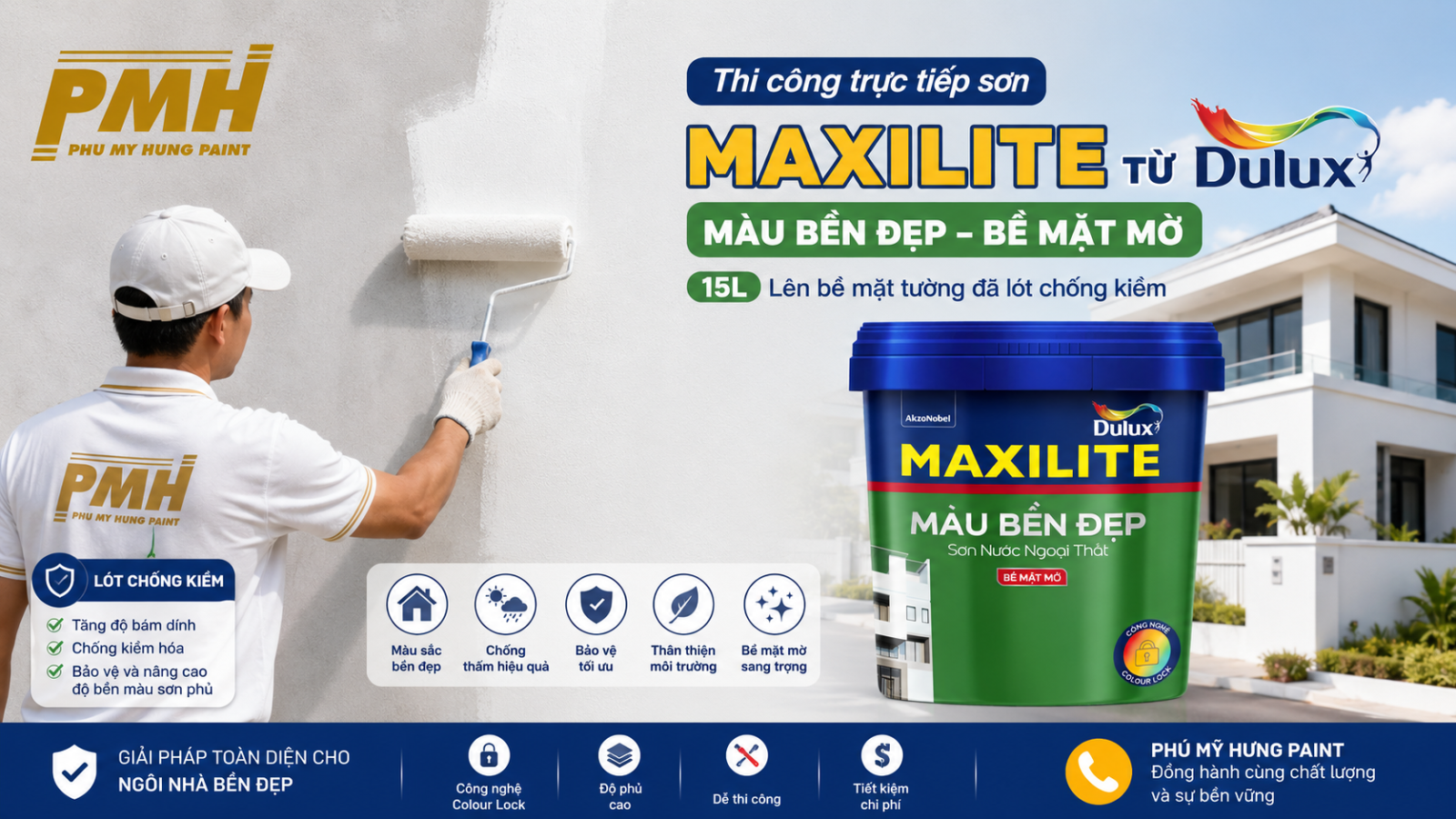 Quy trình thi công màng sơn MAXILITE TỪ DULUX MÀU BỀN ĐẸP – BỀ MẶT MỜ - 15L chuyên nghiệp