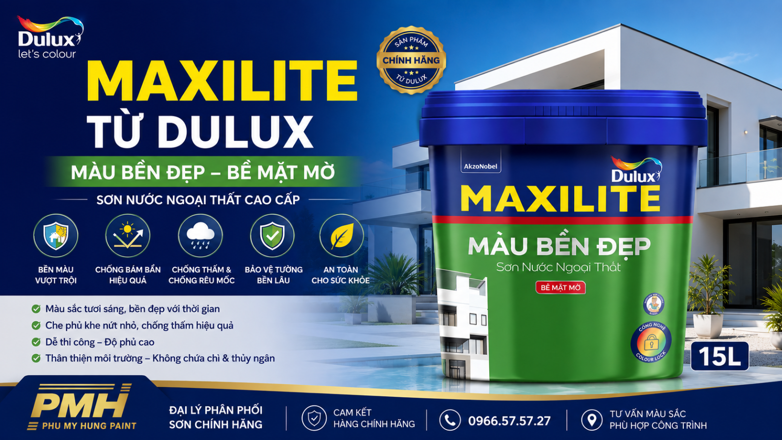 MAXILITE TỪ DULUX MÀU BỀN ĐẸP – BỀ MẶT MỜ - 15L chính hãng giá rẻ tại Sơn Phú Mỹ Hưng
