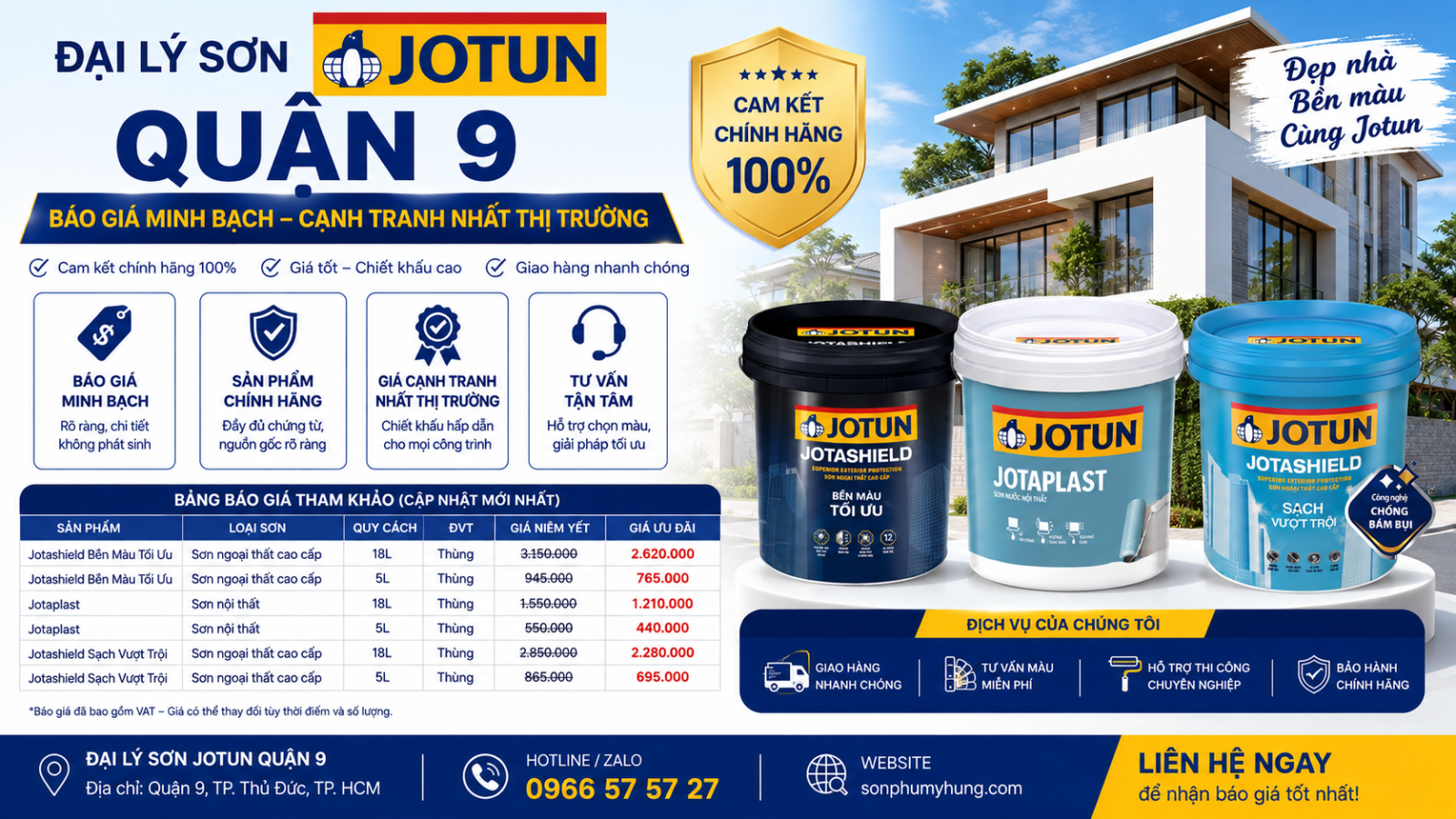 Bảng giá ưu đãi từ đại lý sơn Jotun quận 9