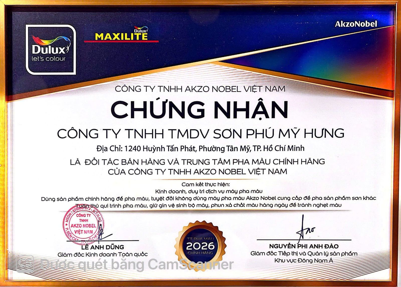 Chứng nhận là đối tác bán hàng & trung tâm pha màu chính hãng của AkzoNobel Việt Nam