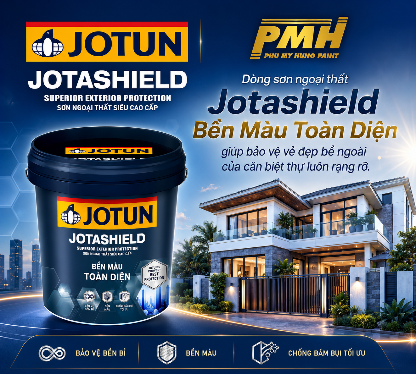 Jotashield Bền Màu Toàn Diện bảo vệ bề mặt công trình sang trọng