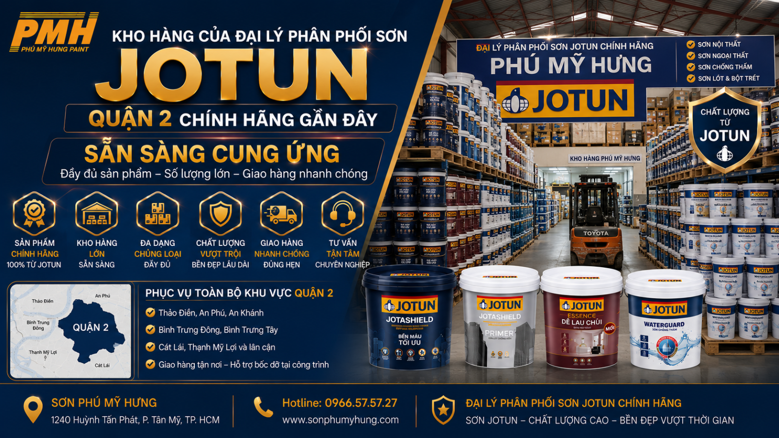 Đại lý phân phối sơn Jotun quận 2 chính hãng gần đây kho hàng rộng lớn
