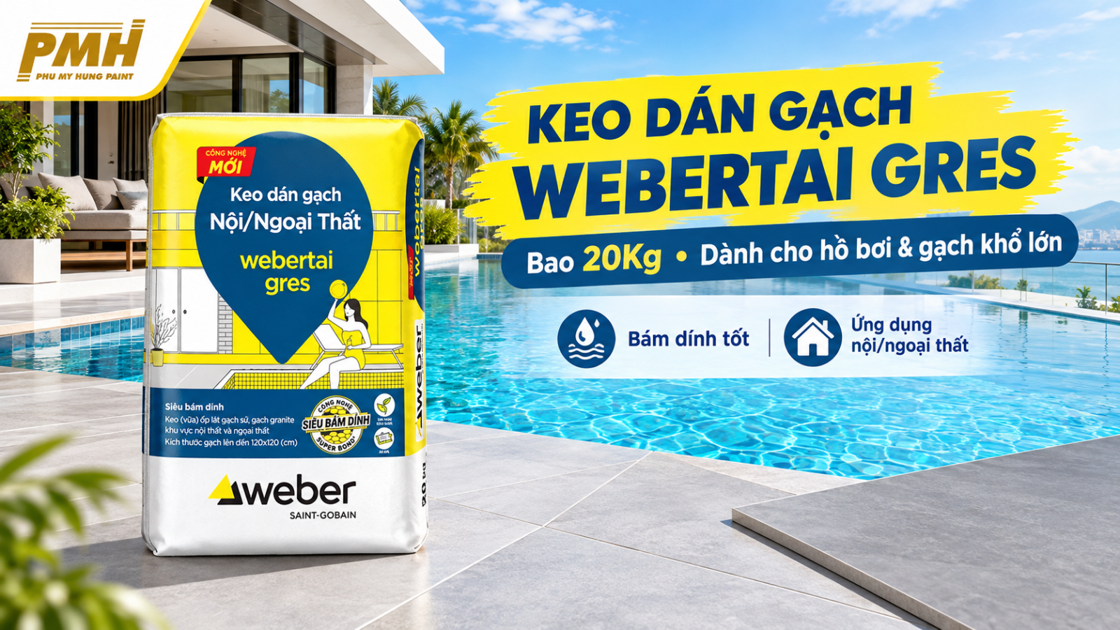Thi công Keo dán gạch webertai gres - Bao 20Kg tại hồ bơi