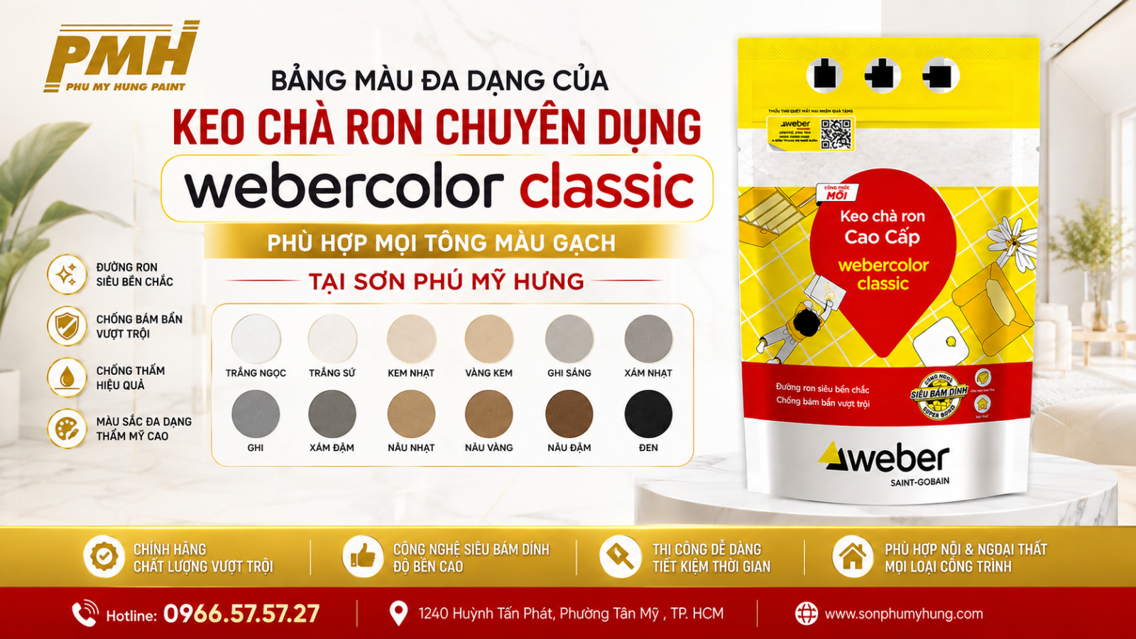 Bảng màu Keo chà ron chuyên dụng webercolor classic
