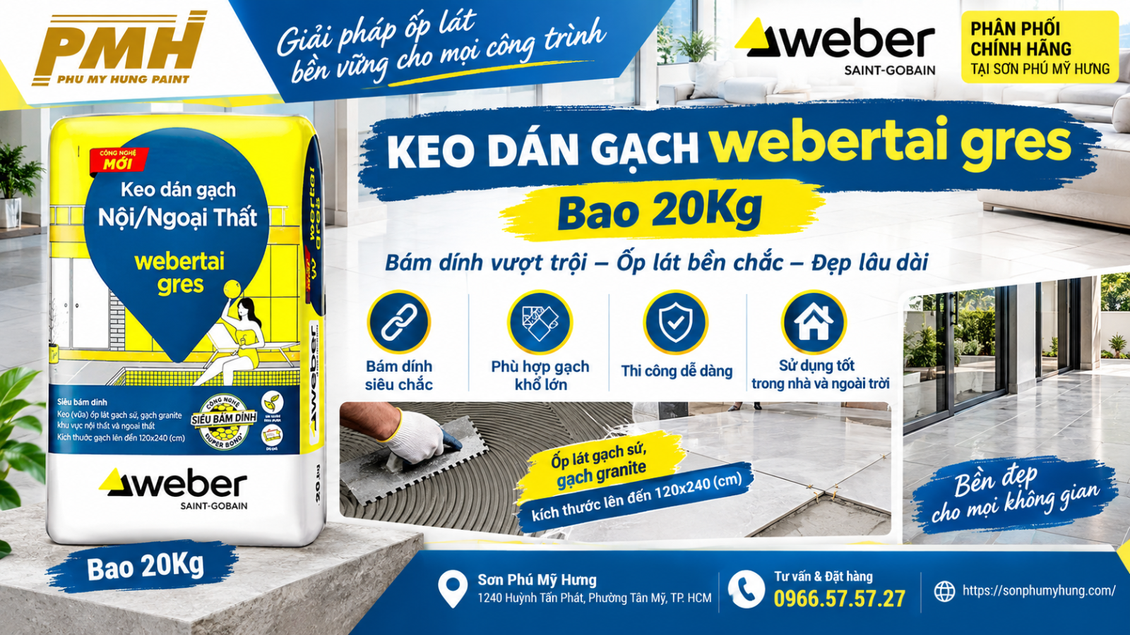 Keo dán gạch webertai gres - Bao 20Kg chính hãng Weber