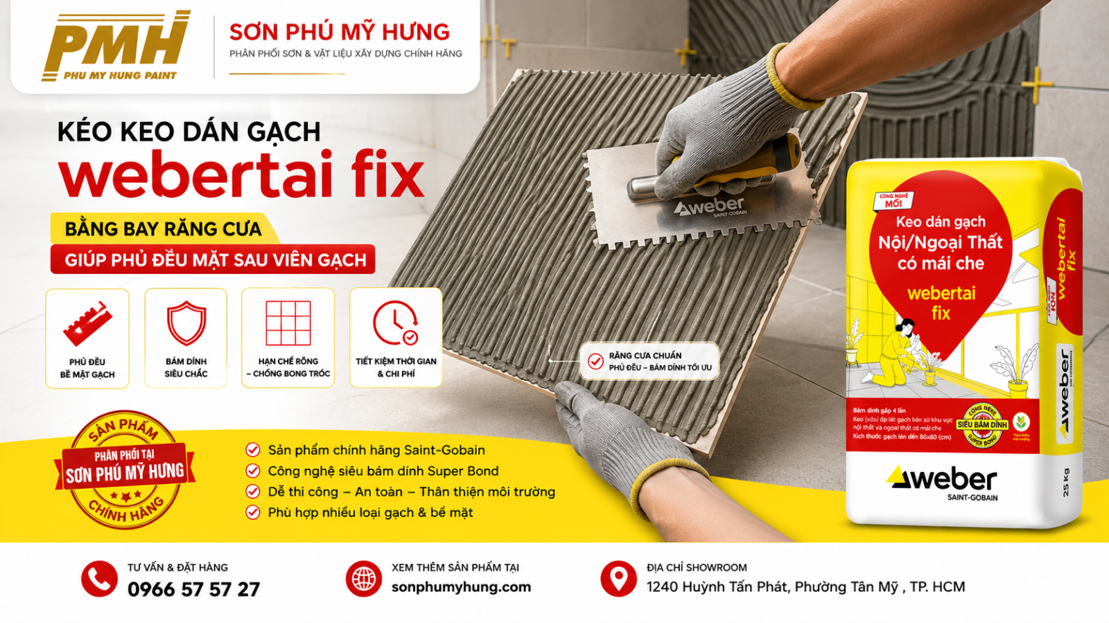 Quy trình trộn Keo dán gạch webertai fix - Bao 25Kg đúng tỉ lệ