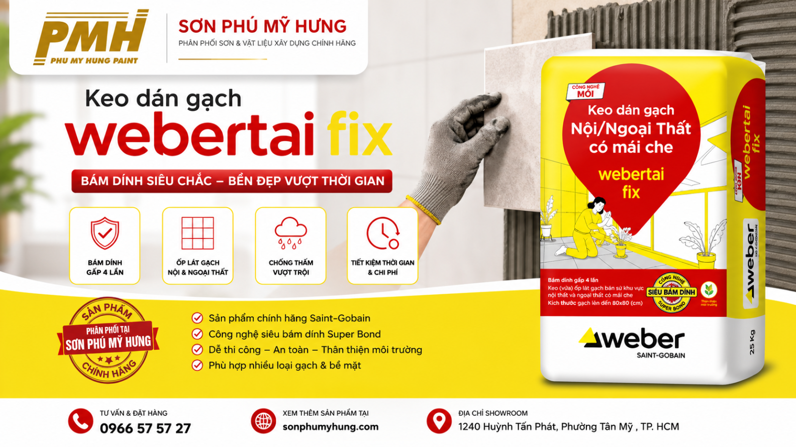 Keo dán gạch webertai fix - Bao 25Kg chính hãng Weber