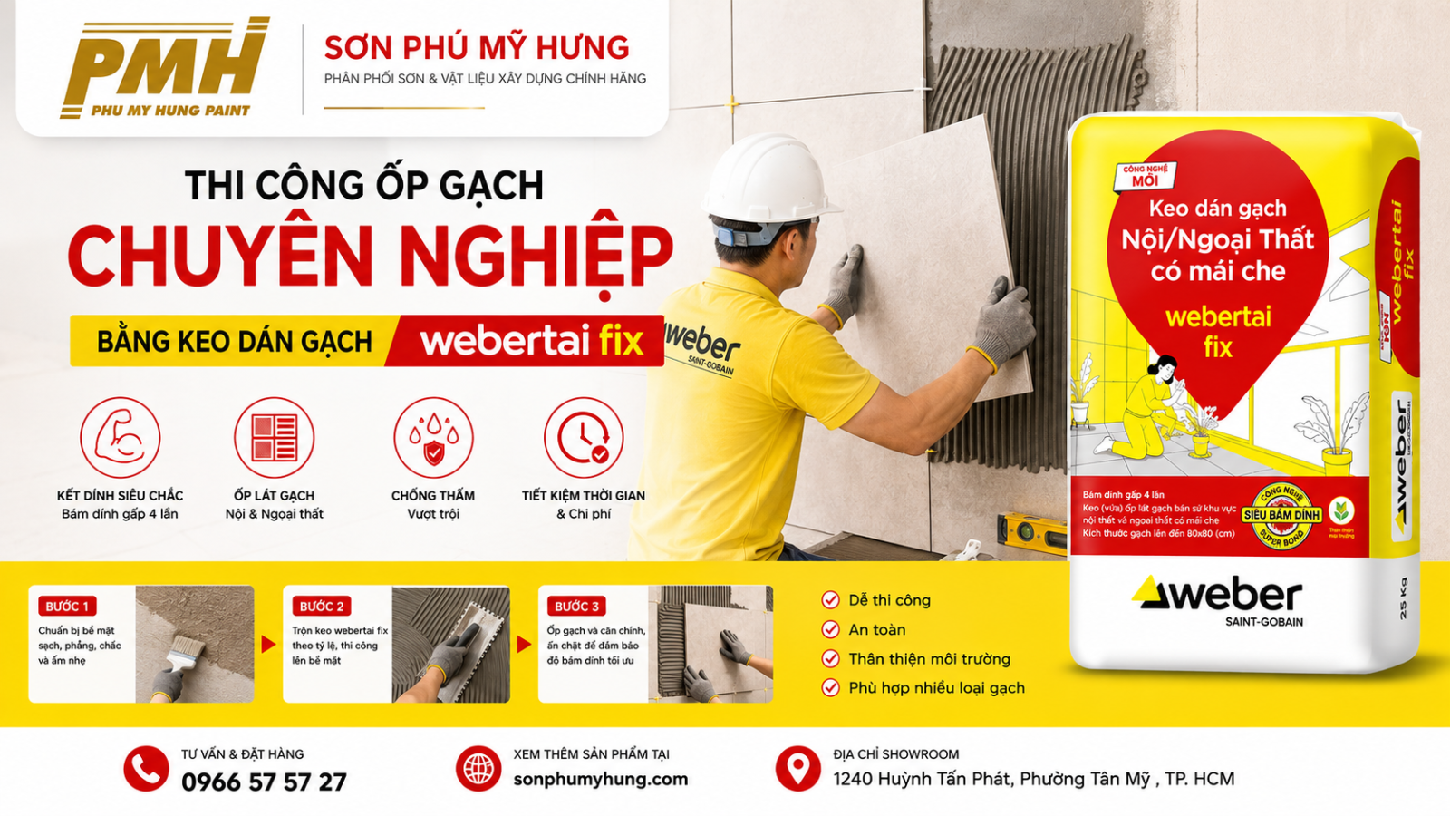 Thi công thực tế Keo dán gạch webertai fix - Bao 25Kg